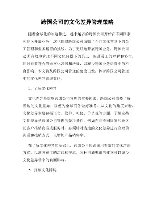 跨国公司的文化差异管理策略