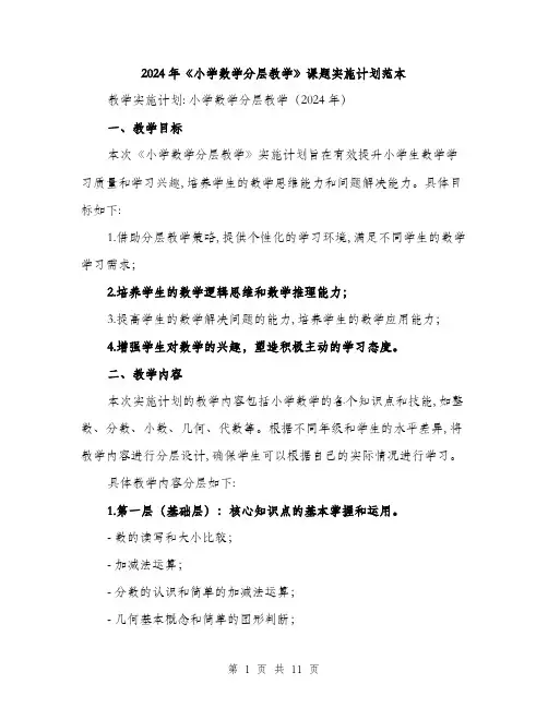 2024年《小学数学分层教学》课题实施计划范本(3篇)