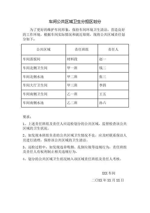 公共区域卫生分担区划分