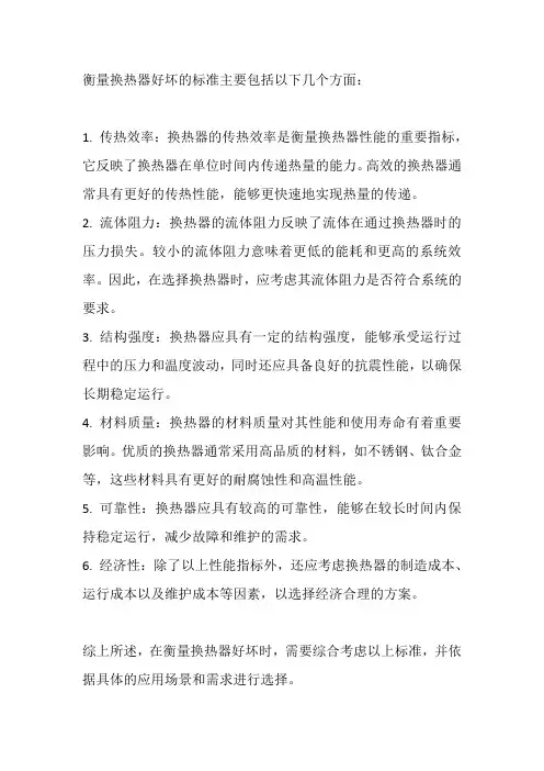 衡量换热器好坏的标准