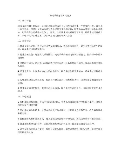 公司系统运营方案范文