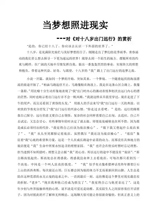 当梦想照进现实——对《十八岁出门远行》的赏析