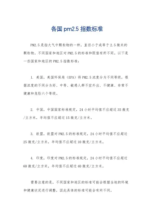 各国pm2.5指数标准