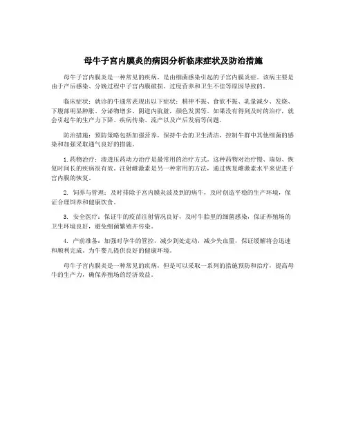 母牛子宫内膜炎的病因分析临床症状及防治措施