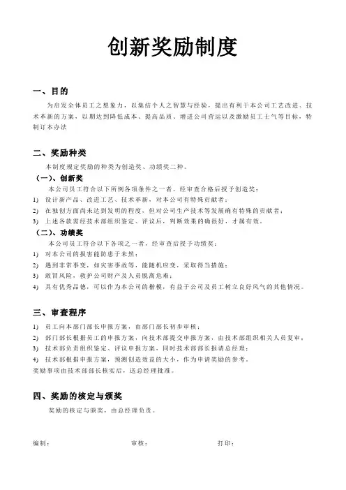 公司创新奖励制度