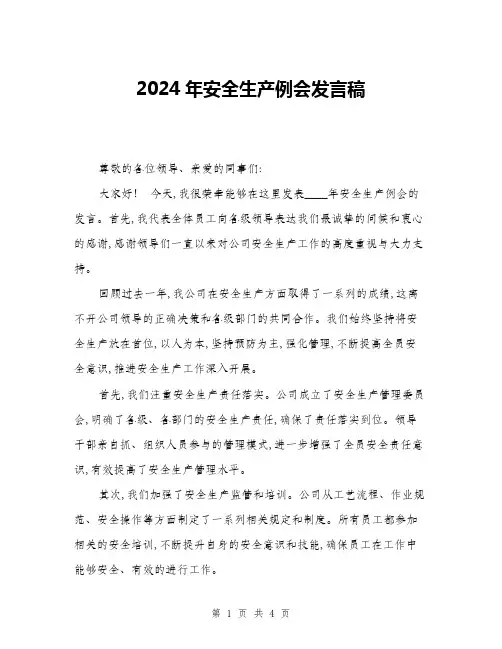 2024年安全生产例会发言稿(2篇)