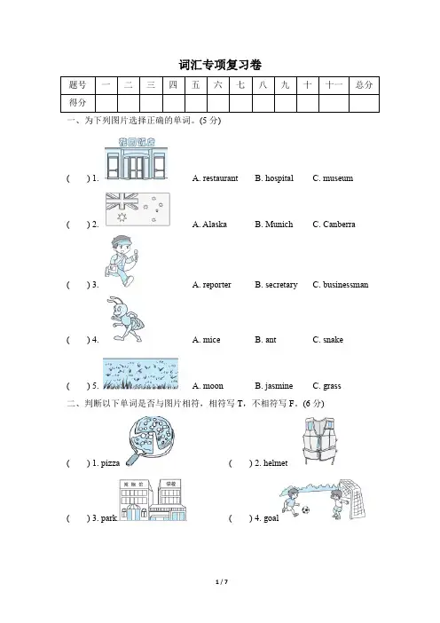 小学英语人教版(PEP)六年级上册 词汇专项复习卷(含答案)