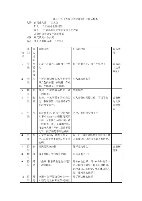 公益广告分镜头稿本