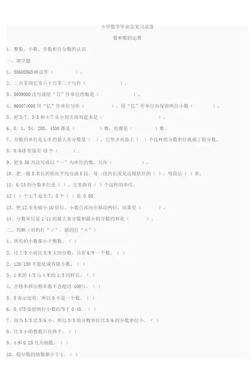 小学数学毕业总复习试卷