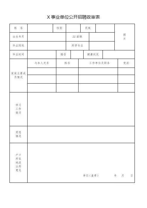 事业单位公开招聘事业人员政审表(实用模板)