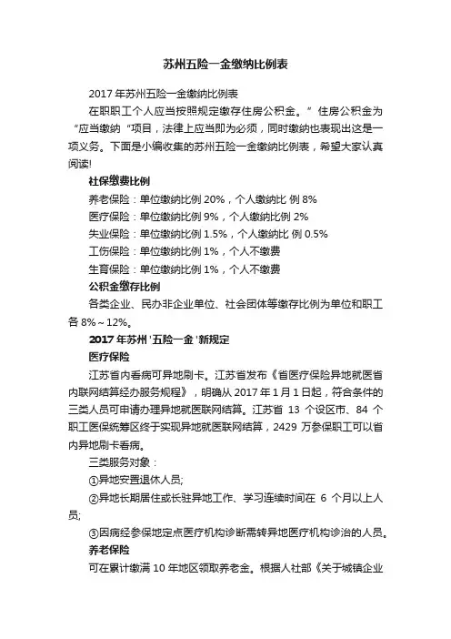 苏州五险一金缴纳比例表