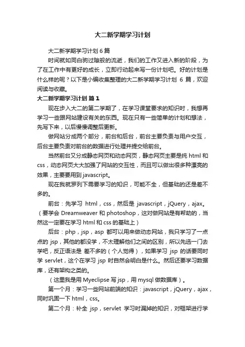 大二新学期学习计划6篇