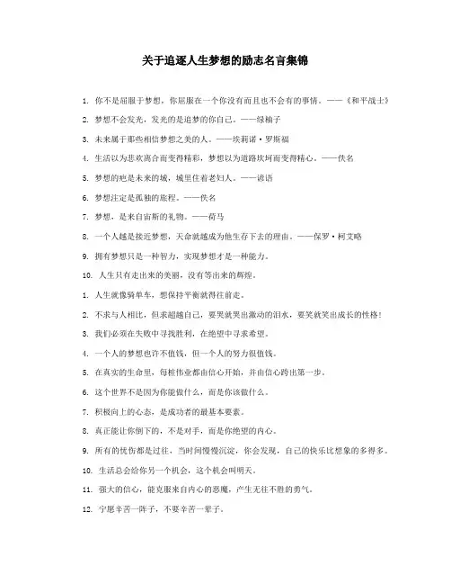 关于追逐人生梦想的励志名言集锦