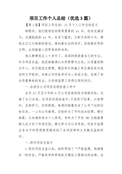 项目工作个人总结(优选3篇)