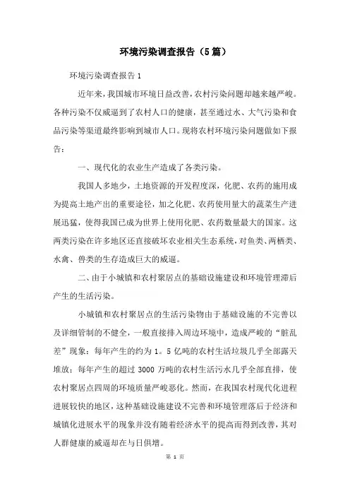环境污染调查报告(5篇)