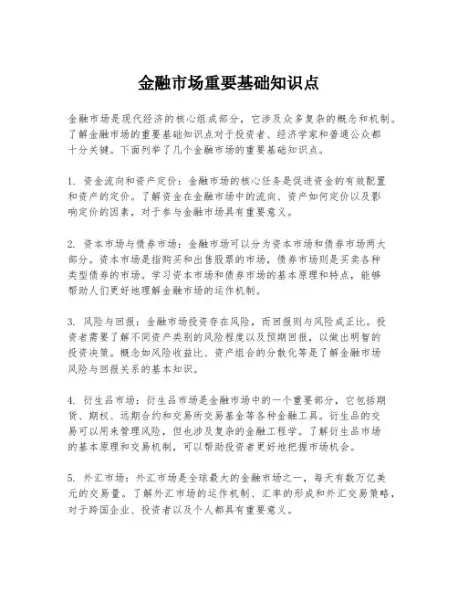 金融市场重要基础知识点