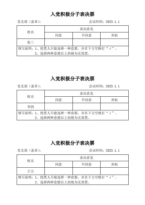 入党积极分子表决票