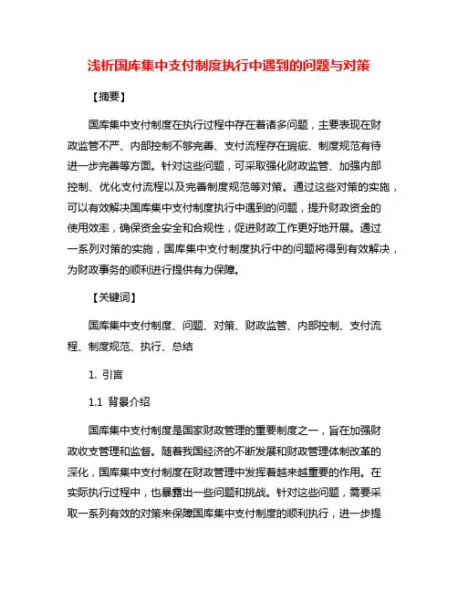 浅析国库集中支付制度执行中遇到的问题与对策