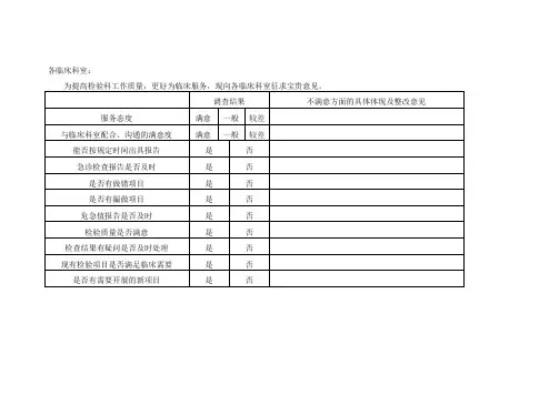检验科征求临床科室意见表