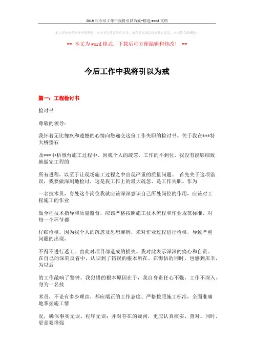 2019年今后工作中我将引以为戒-精选word文档 (16页)