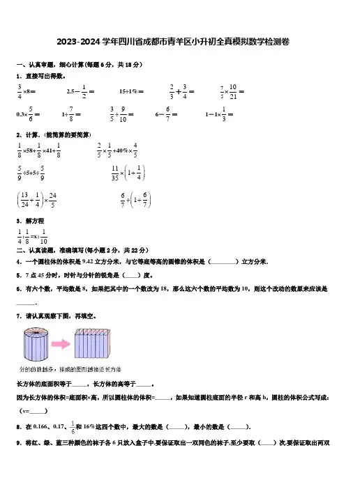 2023-2024学年四川省成都市青羊区小升初全真模拟数学检测卷含解析