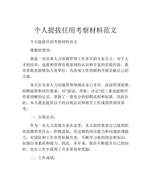 个人提拔任用考察材料范文