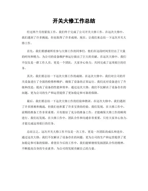 开关大修工作总结