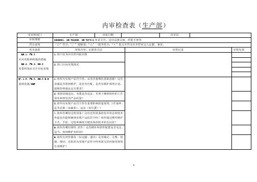 ISO9001-2015内审检查表-生产部