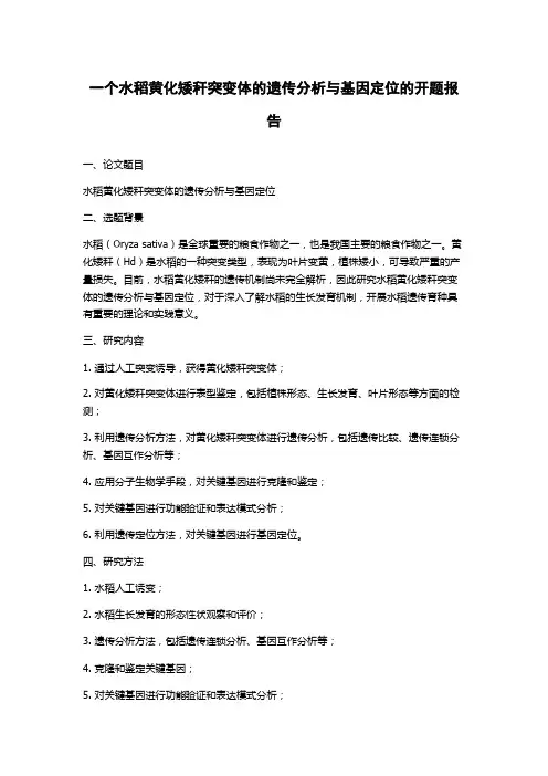 一个水稻黄化矮秆突变体的遗传分析与基因定位的开题报告