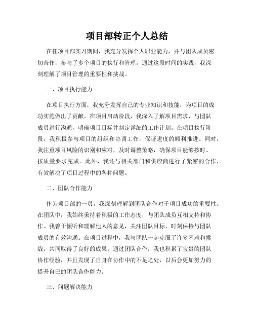项目部转正个人总结