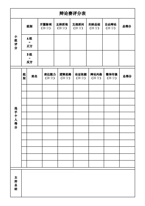 辩论赛评分表(标准版)