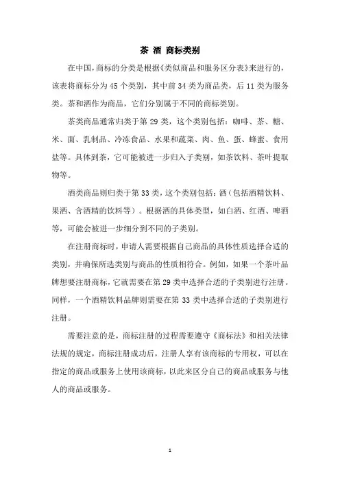 茶 酒 商标类别