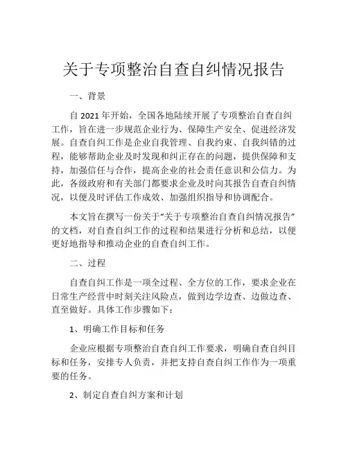 关于专项整治自查自纠情况报告