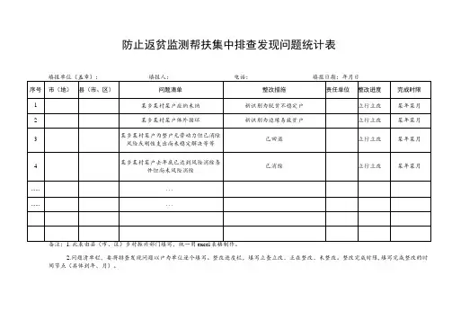 防止返贫监测帮扶集中排查发现问题统计表