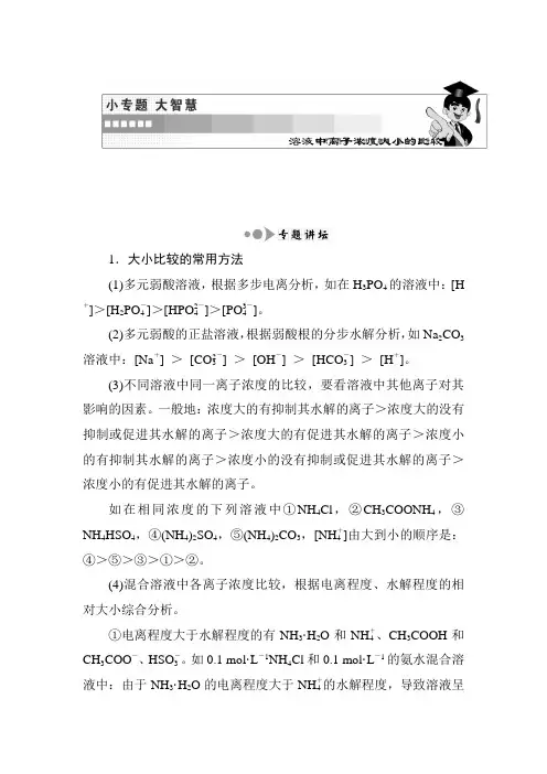 溶液中离子浓度大小的比较复习