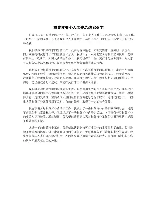 扫黄打非个人工作总结600字