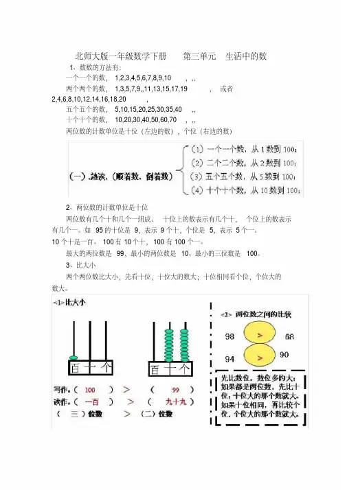 北师大版一年级数学下册【知识点总结】第三单元生活中的数