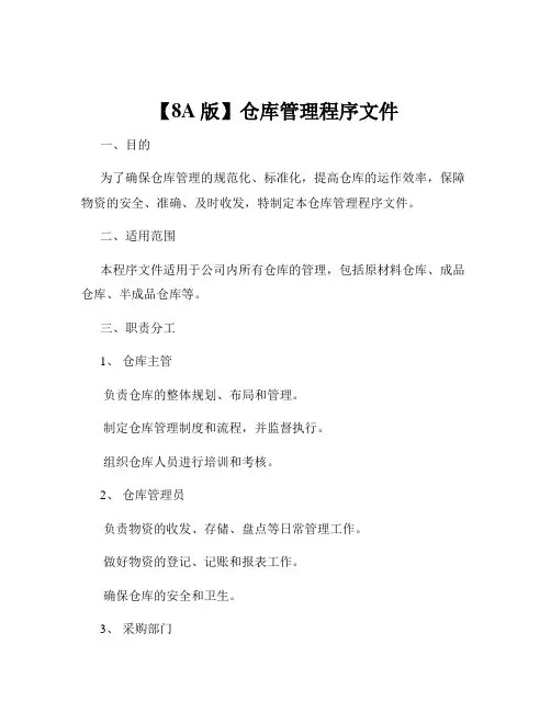 【8A版】仓库管理程序文件