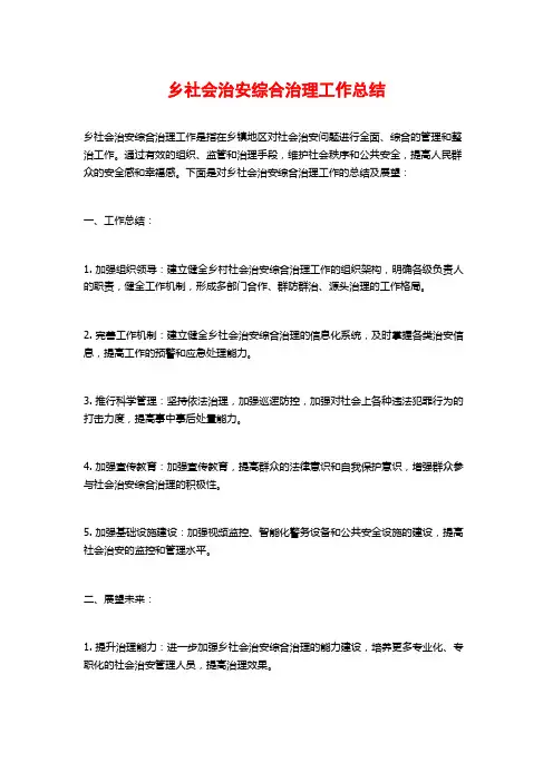 乡社会治安综合治理工作总结