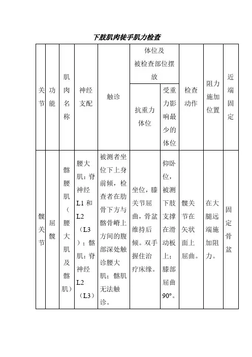 下肢肌肉徒手肌力检查