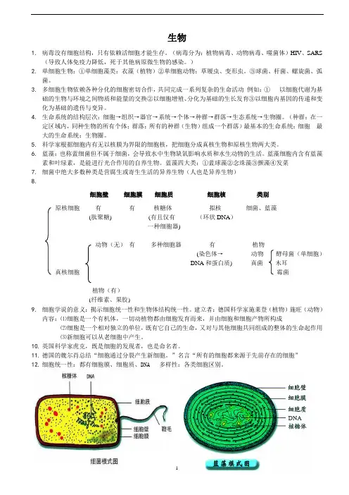 (完整版)高一生物必修一知识点大全(图文)