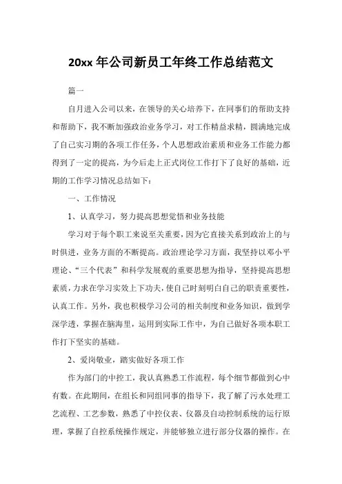 2019年公司新员工年终工作总结例文