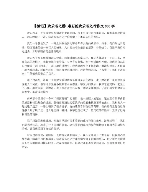 【游记】欢乐谷之游 难忘的欢乐谷之行作文800字