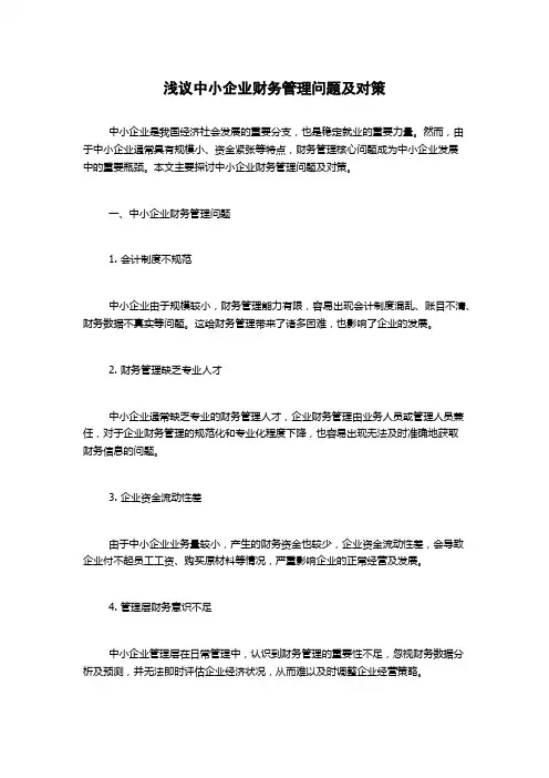 浅议中小企业财务管理问题及对策