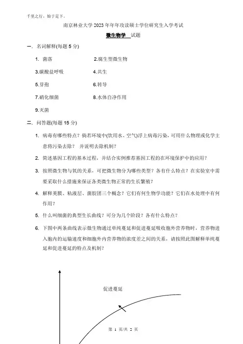 南京林业大学考研真题—微生物学
