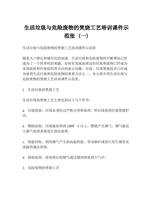 生活垃圾与危险废物的焚烧工艺培训课件示范张 (一)