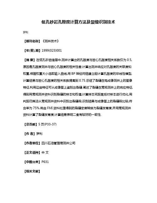 低孔砂岩孔隙度计算方法及裂缝识别技术