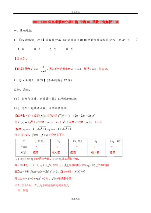 2021-2022年高考数学分项汇编 专题03 导数(含解析)理