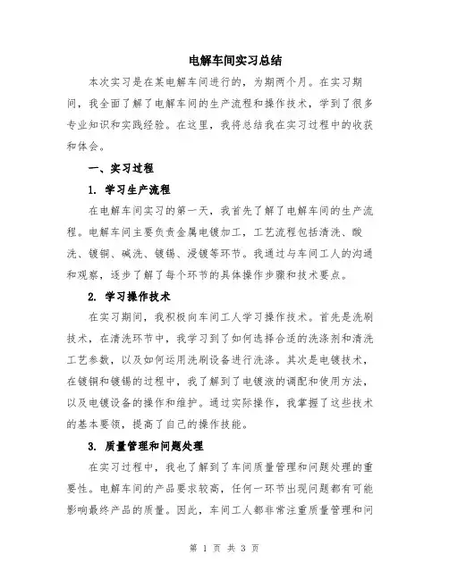 电解车间实习总结