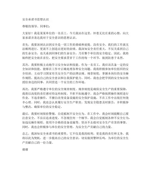 安全承诺书思想认识